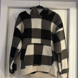 Medium American Eagle 🦅 Checkered Brown and Cream Fleece Hoodie